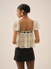 Women Creampuff Lace Top - Cream