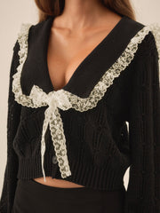Women Frenchy Pointelle Knit Cardigan - Black