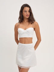 Women Glitter Grid Bustier Top - White