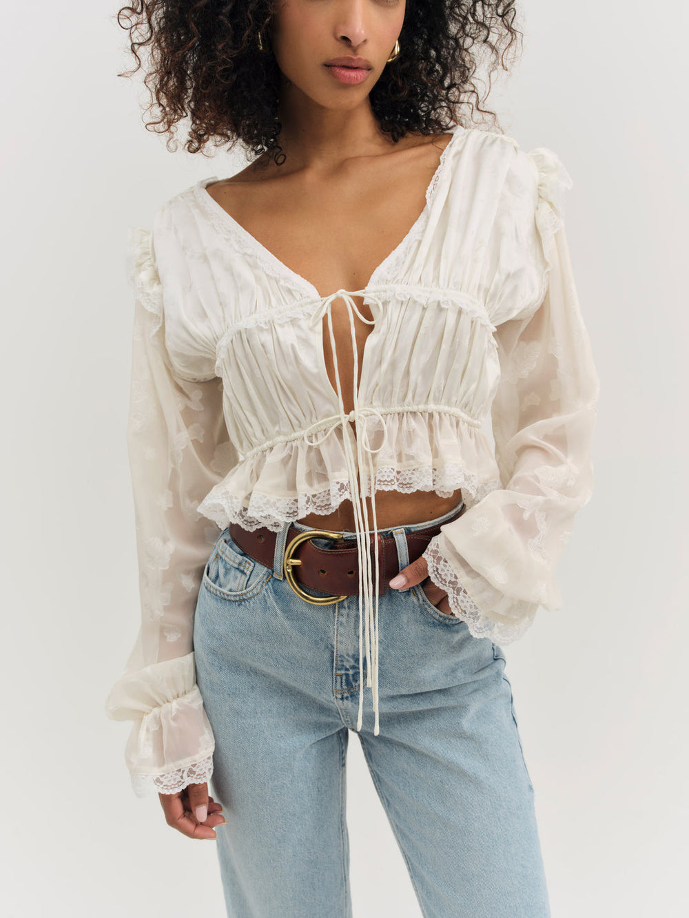 Women Jeanne Jacquard Top - Cream
