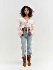 Women Jeanne Jacquard Top - Cream