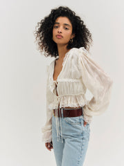 Women Jeanne Jacquard Top - Cream