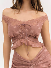 Women Colette Satin Burnout Top - Mahogany