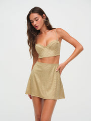 Women Glitter Grid Bustier Top - Gold