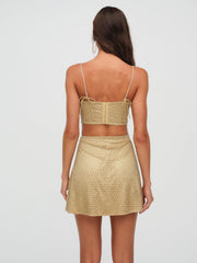 Women Glitter Grid Bustier Top - Gold