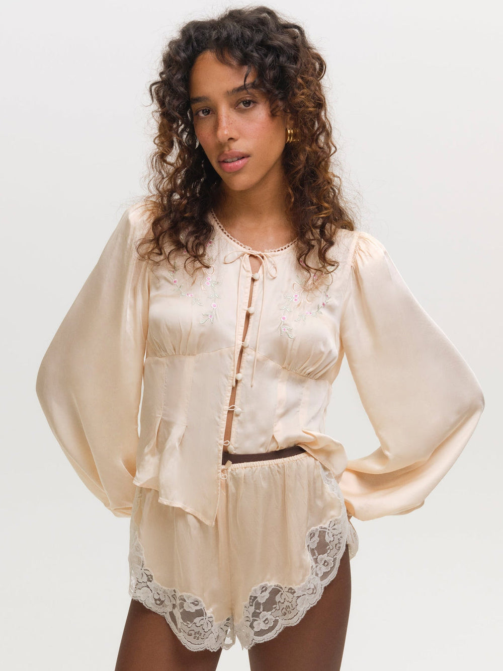 Women Betsy Bow Blouse - Pale Peach