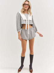 Women Linen Stripe Top - Blue