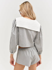 Women Linen Stripe Top - Blue