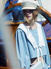 Women Linen Stripe Top - Blue