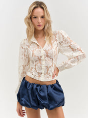 Women Claudia Rose Lace Button Down Top - Cream