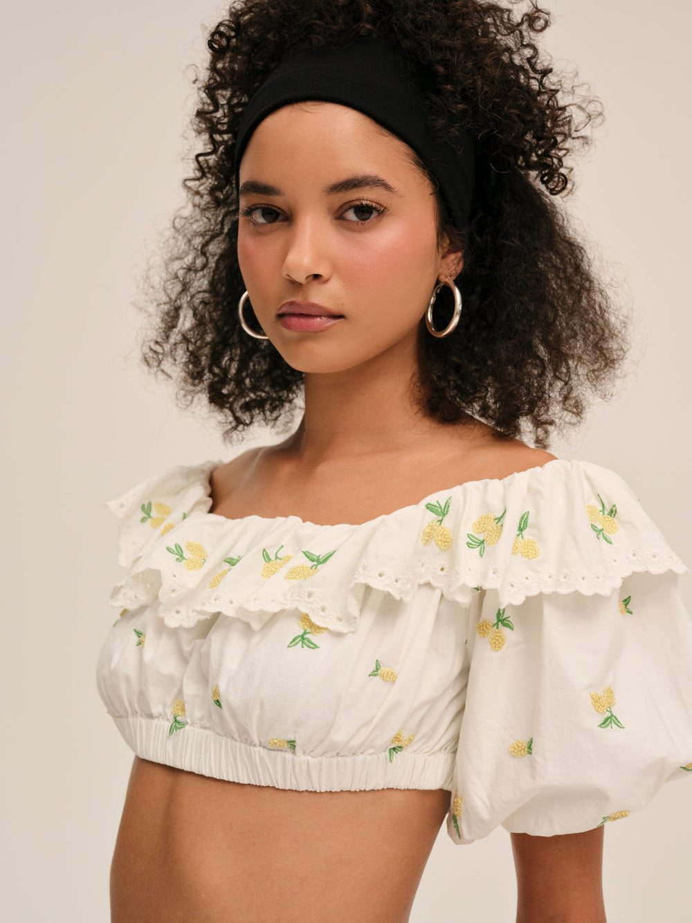 Women Lemon Spritz Crop Top - White