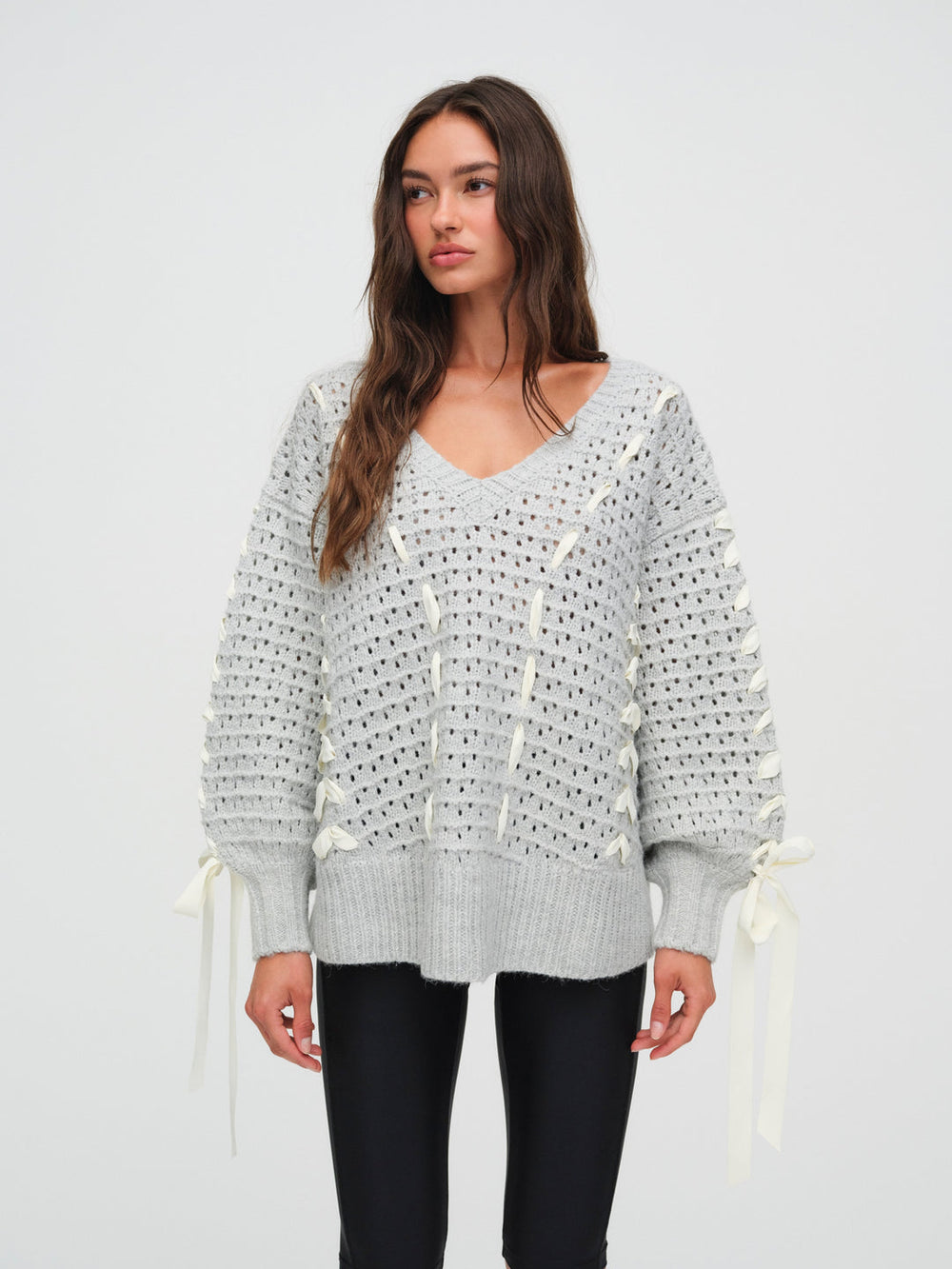 Women Liberty V Neck Sweater - Grey