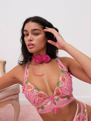 Women Needle Point Roses Bustier - Pink