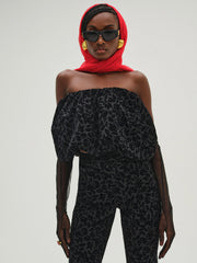 Women Midnight Velvet Bubble Top - Black