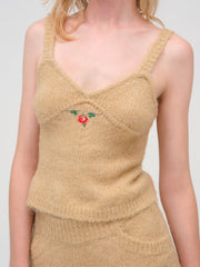 Women Grans Beaded Knit Tank - Tan