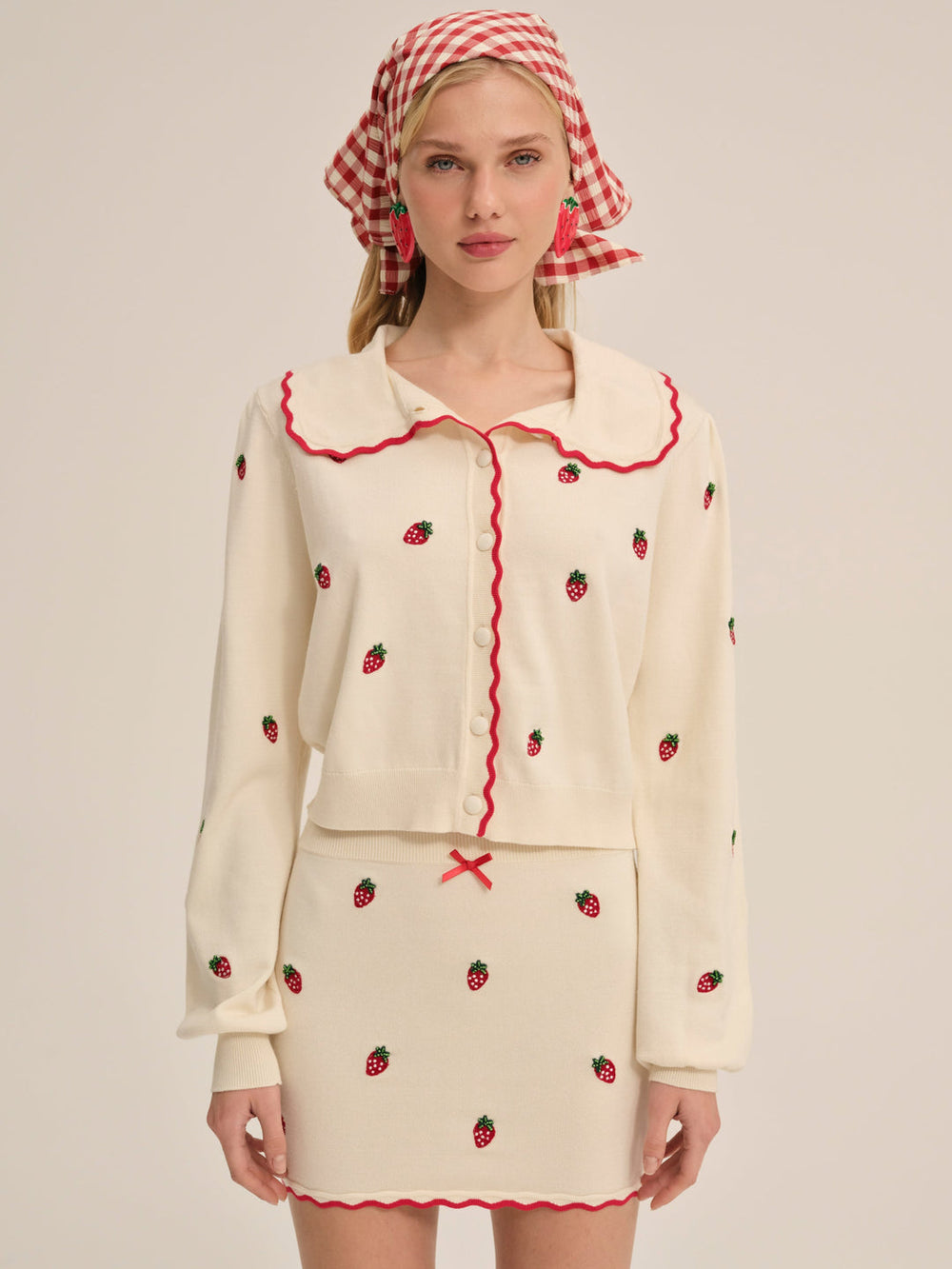 Women Strawberry Jam Cardigan - Cream