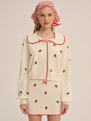 Women Strawberry Jam Cardigan - Cream