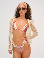 Women Dolly Dot Triangle Bikini Top - Red