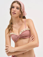 Women Gingham Bandeau Bikini Top - Red