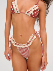 Women Gingham Bikini Bottom - Red