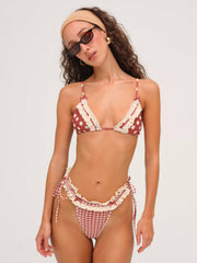 Women Gingham Bikini Bottom - Red