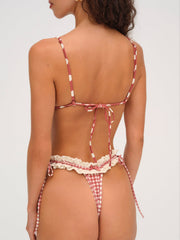 Women Gingham Bikini Bottom - Red