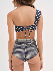 Women Gingham Swim Short - Blue