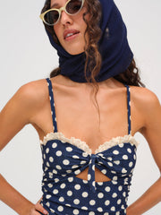 Women Denim Dot One Piece Swimsuit - Blue