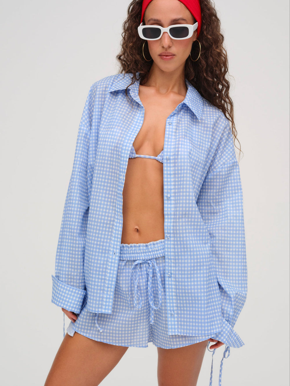 Women Gingham Button-Down Top - Blue
