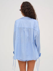 Women Gingham Button-Down Top - Blue