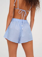 Women Gingham Shorts - Blue