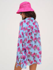 Women Floral Stems Button-Down Top - Blue