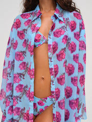 Women Floral Stems Button-Down Top - Blue