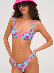 Women Floral Stems Underwire Bikini Top - Blue