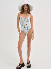 Women Strappy One Piece Swimsuit - Light Blue