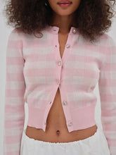 Women Brushed Gingham Knit Cardigan - Pink