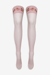 Women Rose Vine Thigh-High Socks - Pink