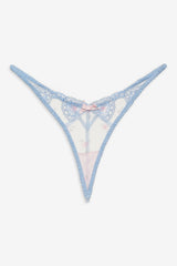 Women Dainty Doily Thong Panty - Blue