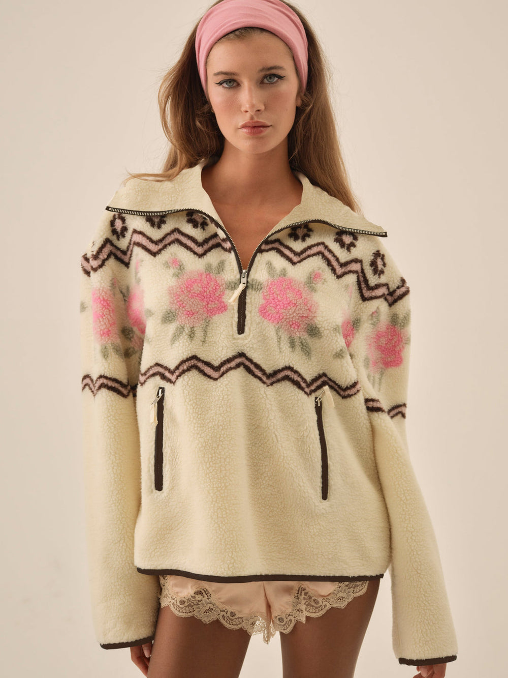 Women Posey Sherpa Pullover - White