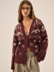 Women Arabella Intarsia Chunky Cardigan - Mauve