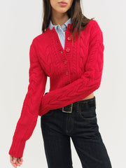 Women Camille Cable Knit Cardigan - Red