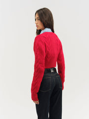 Women Camille Cable Knit Cardigan - Red