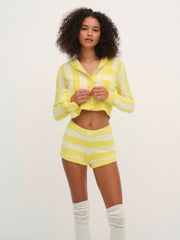Women Sleepy Stripe Hoodie - Yellow