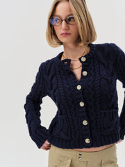 Women Emily Cable Knit Cardigan - Navy
