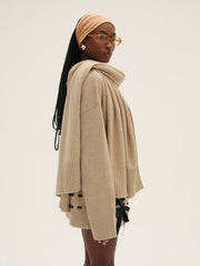 Women Solana Cardigan with Scarf - Tan