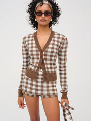 Women Gingham Knit Skort - Brown