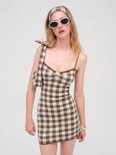 Women Gingham Knit Mini Dress - Brown