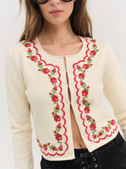 Women Rose Waltz Scalloped Knit Cardigan - Cream