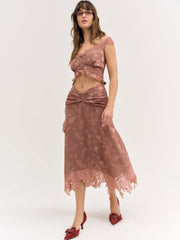 Women Colette Satin Burnout Midi Skirt - Mahogany