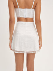 Women Glitter Grid Mini Skirt - White